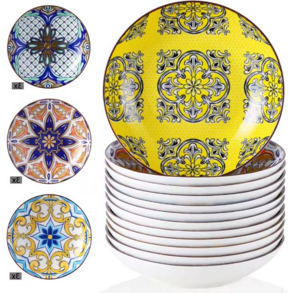 Set Da Portata Zafiro 12 Pezzi - Ceramica - Piatti Da Pranzo, Piatti Fondi E Piatti Da Colazione - 8 Persone - Design A Mosaico-image