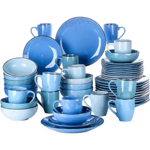 Set Da Portata Castella 48 Pezzi - Ceramica - Piatti Da Pranzo, Piatti Fondi E Piatti Da Colazione - 12 Persone - Mix Blue-image