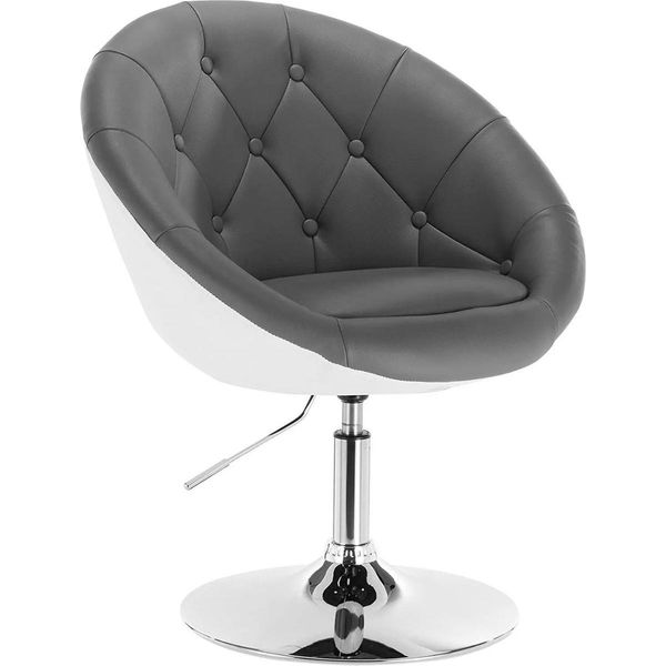 Happyment Sgabello Da Bar Nero Deluxurious - Industriale - Grigio/Bianco - Sgabello Da Bar 1 Pezzo - Sgabello Da Bar Con Schienale - Sedia Da Cucina - Altezza Regolabile - Pelle Finta-image