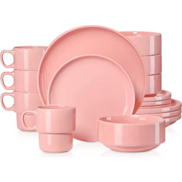 Servizio Di Piatti Marlito – 32 Pezzi – 8 Persone – Rosa Confetto – Piatti Piani, Piatti Da Colazione E Piatti Fondi-image
