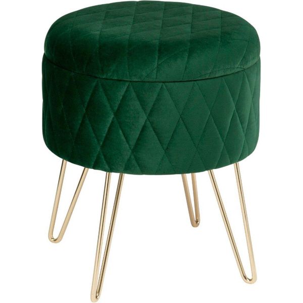 Cassapanca In Velluto - Verde - Con Vano Portaoggetti - Cassapanca E Poggiapiedi - 2In1 - 31×31×36Cm-image