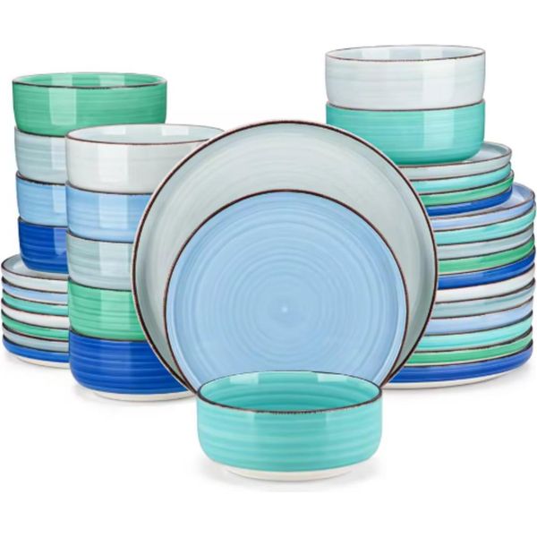 Set Da Portata Azzuro 36 Pezzi - Ceramica - Piatti Da Portata, Piatti Fondi E Piatti Da Colazione - 12 Persone - Rainbow Greeny Design-image