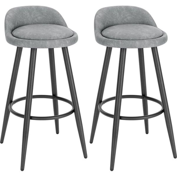 Sgabello Da Bar In Pelle Cardiff - Grigio - Sgabello Da Bar Con Schienale - Ergonomico - Regolabile In Altezza - Set Di 2 - Struttura In Metallo-image