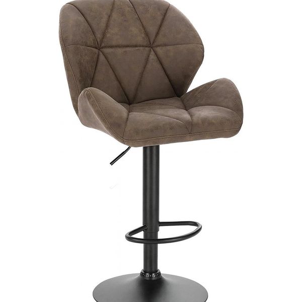 Sgabello Da Bar - Pelle Finta Marrone - Altezza Regolabile 60-82Cm - Ergonomico - Con Schienale - Girevole A 360° - Design Moderno - 1 Pezzo-image