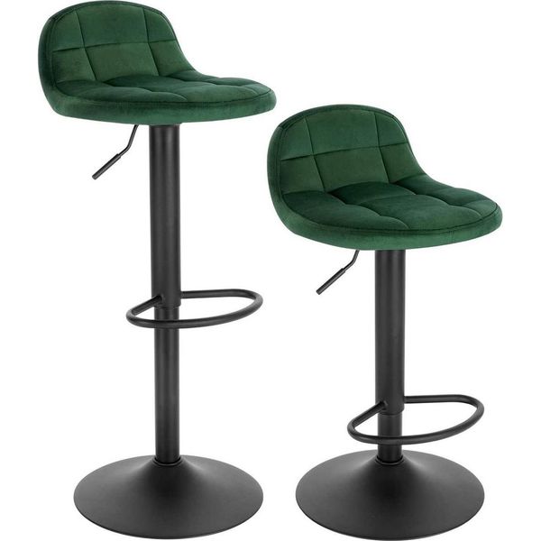 Sgabello Da Bar Liva - Con Schienale - Sgabello Da Bar Ergonomico - Cucina - Verde Scuro - Regolabile In Altezza - Set Da 2 - Altezza Seduta 62-83 Cm - Velluto-image