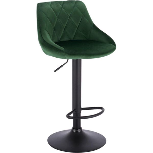 Sgabello Di Design Herli - Con Schienale - Stabile - Ergonomico - Velluto - Altezza Seduta 60-82Cm - Verde Scuro - 1 Pezzo - Per Cucina E Bar - Altezza Regolabile-image