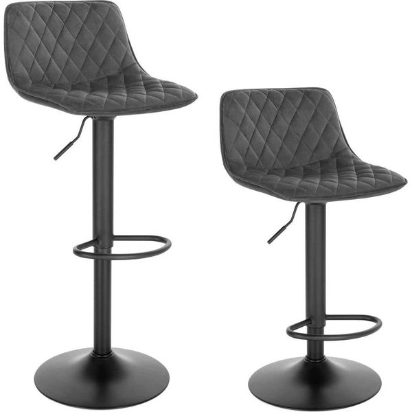 Sgabello Da Bar Tornia Deluxe - Industriale - Grigio Scuro - Sgabello Da Bar Con Schienale - Regolabile In Altezza - Velluto - Struttura In Metallo - Set Di 2-image