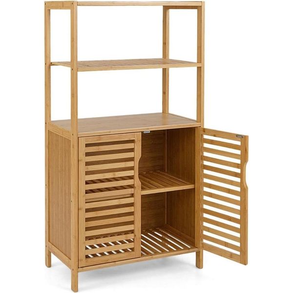 Libreria In Bambù Con Ante, 4 Ripiani, 60X33X116 Cm-image