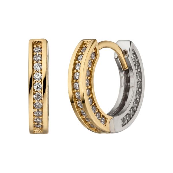 Paar Creolen Jobo "Ohrringe Goldohrringe 13 Mm", Gold (Gelbgold 333, Weiß), Ohrringe, Damen, 13,4Mm, Gelbgold 333 WeißGold 333, Gelbgold 333, WeißGold 333, 333 Gold Bicolor Mit 56 Zirkonia-image