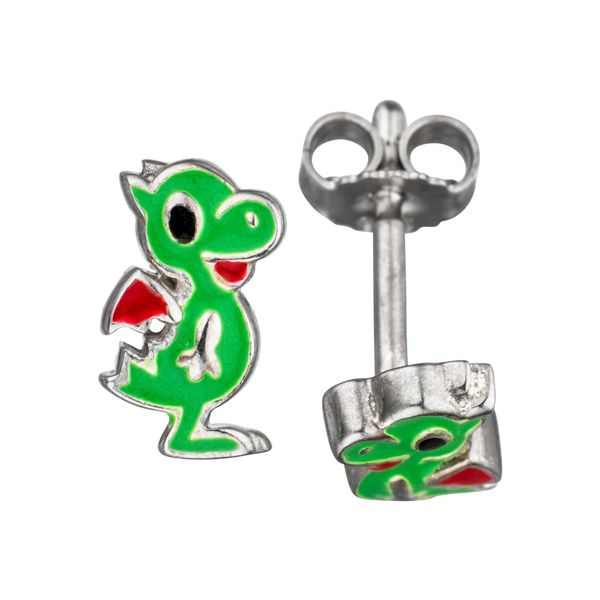 Paar Ohrstecker Jobo "Ohrringe Kinderohrringe Drache GrüN 8 Mm", GrüN, Ohrringe, MäDchen, Silber 925 (Sterlingsilber), 925 Silber Rhodiniert-image