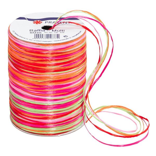 PrÄSent 136-616 Geschenkband Raffia Matt Pink/Rot/Orange/GrüN 3,0 Mm X 50,0M-image