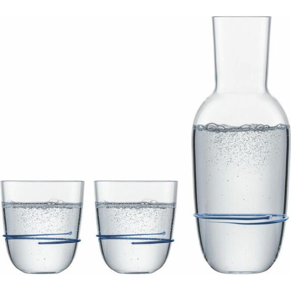 Zwiesel Glass Fatto A Mano 1382 Karaffe 0,75 + 2 Becher 42 Aura Blau 121694-image