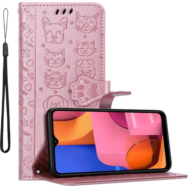 Cadorabo Custodia Per Samsung Galaxy A20S Custodia Protettiva In Rosa Custodia Per Cellulare Cover Etui Custodia Libretto Cani Gatti-image