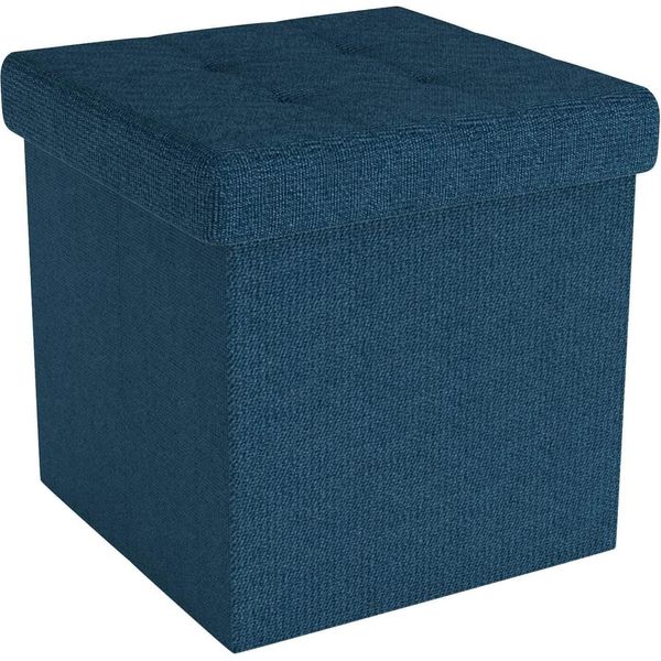 Intirilife Sgabello Pieghevole 30X30X30 Cm In Ocean Blue - Cubo Di Seduta Con Vano Portaoggetti E Coperchio In Tessuto Con Incavi - Cubo Di Seduta Poggiapiedi Scatola Portaoggetti Sgabello A Forma Di Cassapanca-image