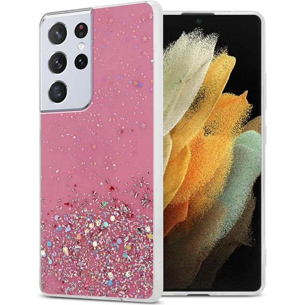 Cadorabo Custodia Per Samsung Galaxy S21 Ultra Custodia Protettiva In Rosa Custodia Per Telefono Cellulare Custodia Tpu Custodia Cover Glitter Glitter-image