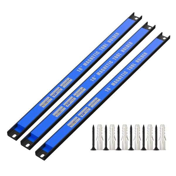 Intirilife Set Di 3 Strisce Magnetiche Per Utensili - Totale 45,5 X 2,3 X 1,3 Cm - Superficie Magnetica 40 X 1,8 Cm - Striscia Magnetica Portautensili Per La Foratura Supporto A Parete Incl. Materiale Di Montaggio Conservazione-image