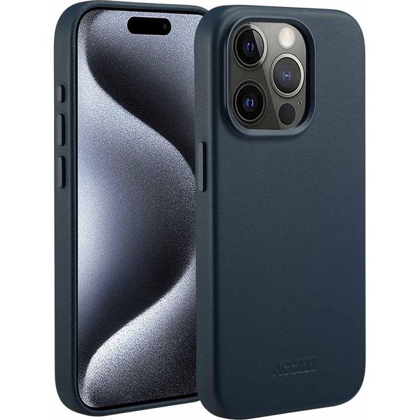 Custodia Per Iphone 15 Pro - Vera Pelle - Custodia Rigida/Cover Accezz - Blu Scuro-image