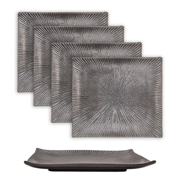 Intirilife 4X Piatto Da Portata Per Sushi In Porcellana Nera - 26 X 23,4 X 3,8 Cm - Piatti Da Portata Per Sushi Giapponese Fatti A Mano Rettangolare-image