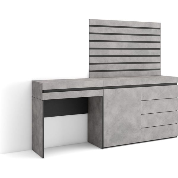 Tavolo Da Toeletta, 177X35X145Cm, Con Cassetto, Cassettiera, Pannelli Decorativi, Cemento-image