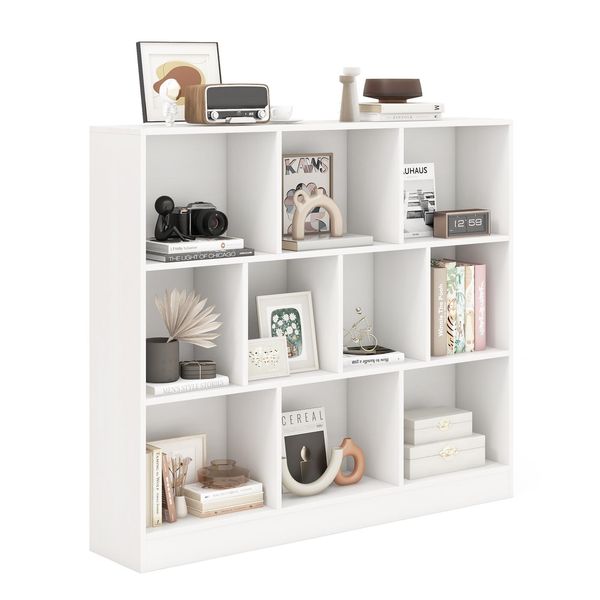 Libreria Costway Con 10 Scomparti, Scaffale In Piedi Con 3 Livelli, Scaffale A Cubo, Scaffale Per Ufficio, Scaffale Per Soggiorno, Camera Da Letto, Studio, Ufficio, 120 X 24 X 104 Cm (Bianco)-image