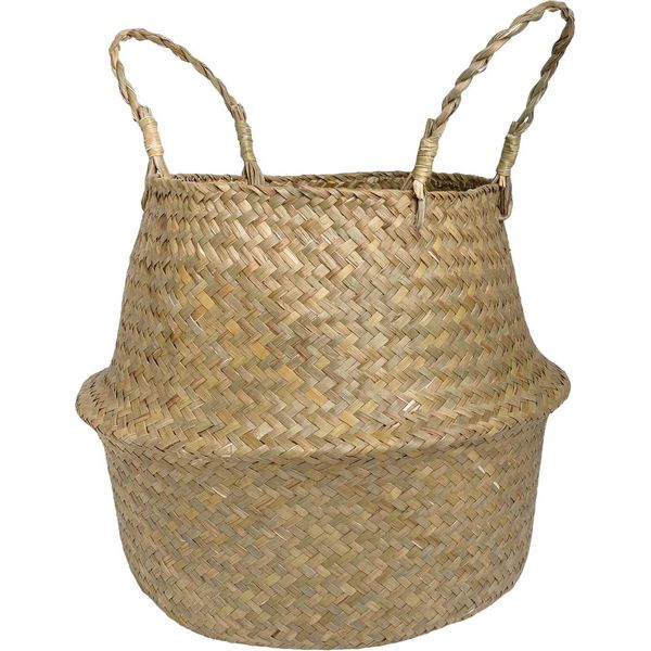 Intirilife Cesto Per La Pancia In Seagrass Intrecciato Con Manico -34,5 X 28 Cm- Cesto Pieghevole Intrecciato, Cesto Per Riporre I Giocattoli, Cesto Per Piante Con Manici, Cesto In Seagrass, Cesto Per Scaffali, Cesto Per La Biancheria, Cesto Naturale-image