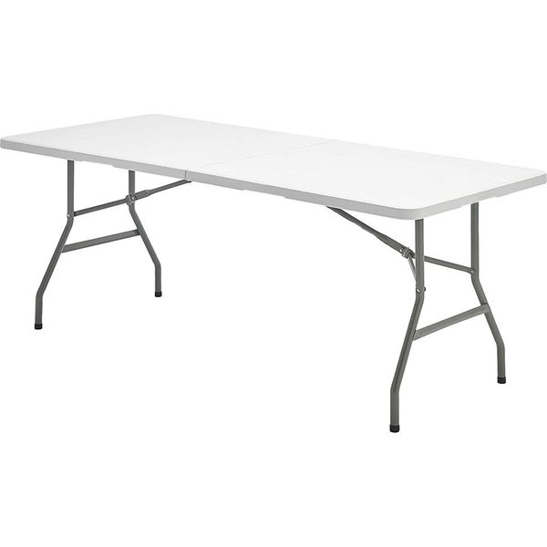 Tavolo Rettangolare Pieghevole Multifunzionale In Hdpe, Portatile, Robusto, Versatile, 244 X 76 X 74 Cm. Colore Bianco-image
