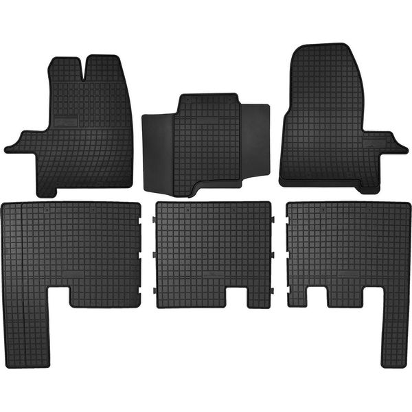 Tappetini Auto In Gomma Adatto Per Ford Transit Custom (2012-2021, Van, 2 File) Neri, Set 6 Pz, Con Fissaggi-image