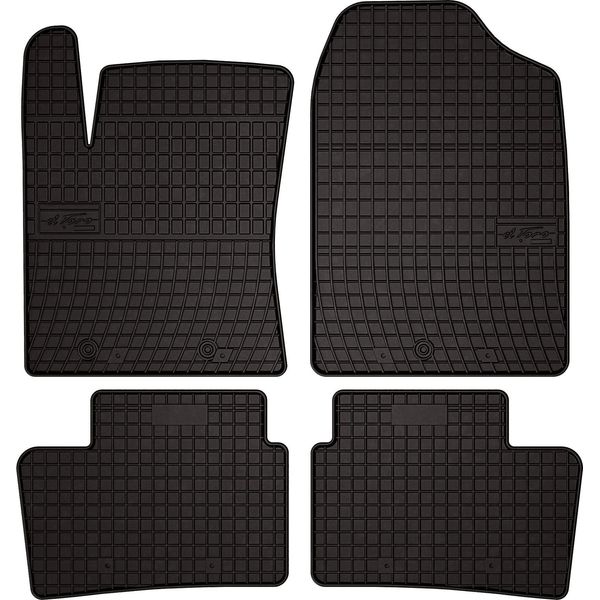 Tappetini Auto In Gomma Adatto Per Hyundai I10 Ii (2013-2019, Hatchback) Neri, Set 4 Pz, Con Fissaggi-image