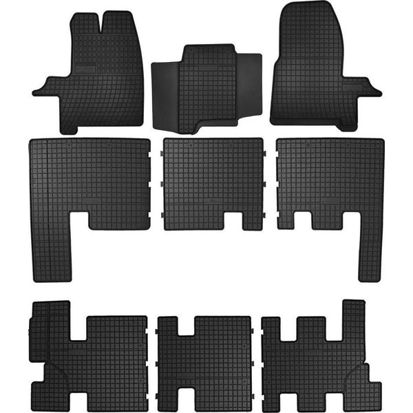 Tappetini Auto In Gomma Adatto Per Ford Transit Custom Fl (2017-2021, Van, Automatico 3 File) Neri, Set 9 Pz, Con Fissaggi-image