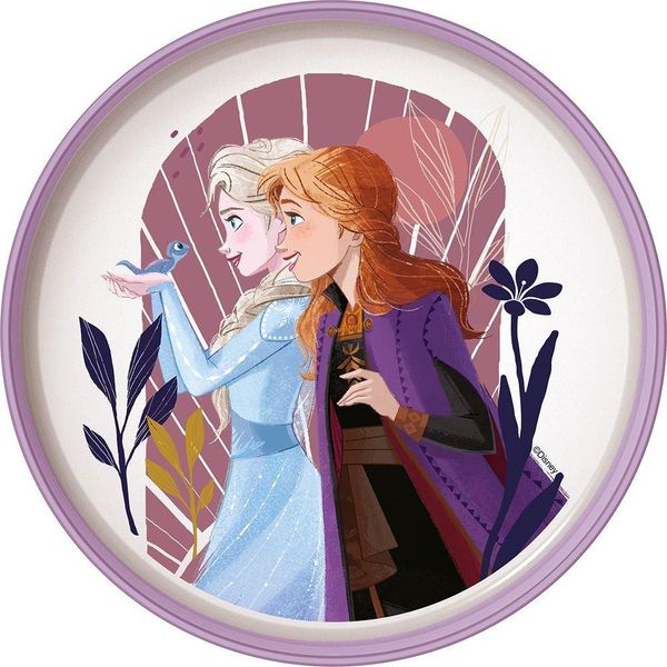 Tataway Disney Piatto Piano In Plastica Bianco E Viola Per Bambine Frozen Elsa Anna Con Base Antiscivolo-image