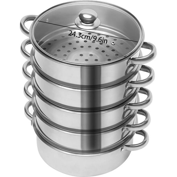Vaporiera Multistrato, Acciaio Inox Resistente, Cottura Versatile, Argento-image