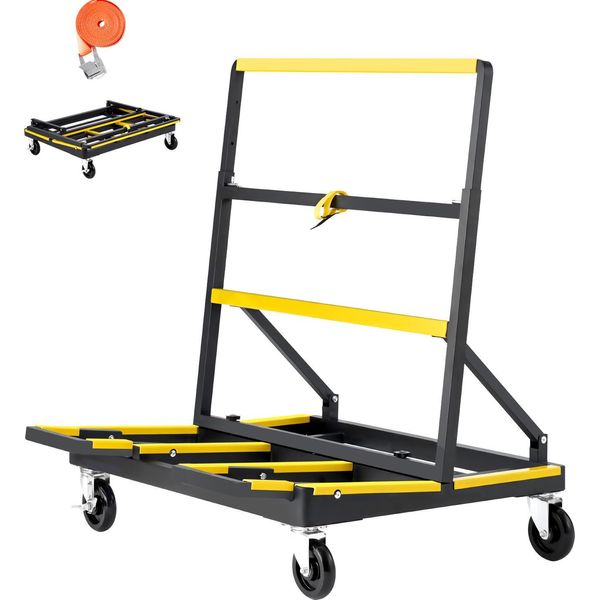 Carrello Per Pannelli Succebuy Con Capacità Di Carico Di 816 Kg, Ausilio Per Il Trasporto Con 4 Ruote Piroettanti E Piano Di Carico Estensibile, Carrello Pieghevole Con Cinghia Di Fissaggio Per Il Trasporto Di Compensato, Cartongesso E Vetro-image
