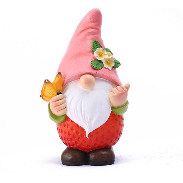 Gnomo Solare Da Giardino, Design A Fragola E Resina Sintetica, Divertente Gnomo Della Frutta, Per Giardino E Terrazza, Decorazione Da Esterno Con Illuminazione A Led-image