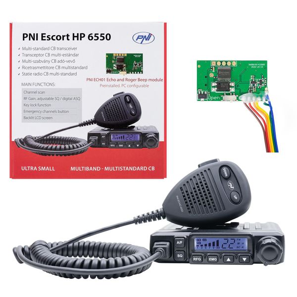 Trasmettitore Radio Cb Pni Escort Hp 6550 Con Pni ECH01 Installato, Multistandard, 4 W, AM-FM, 12 V, Asq, Con Modalità Eco-image