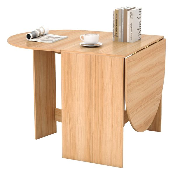 Costway Tavolo Da Pranzo Pieghevole, Tavolo Da Cucina Per 4-7 Persone, Tavolo Da Sala Da Pranzo Con Capacità Di Carico Fino A 60 Kg Legno Per Piccoli Ambienti 163X80X75Cm Naturale-image
