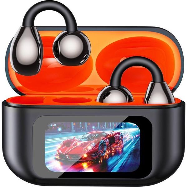 Inf Auricolari Bluetooth Clip-On Con Schermo Smart A Colori - Lunga Durata Nero+Arancio-image