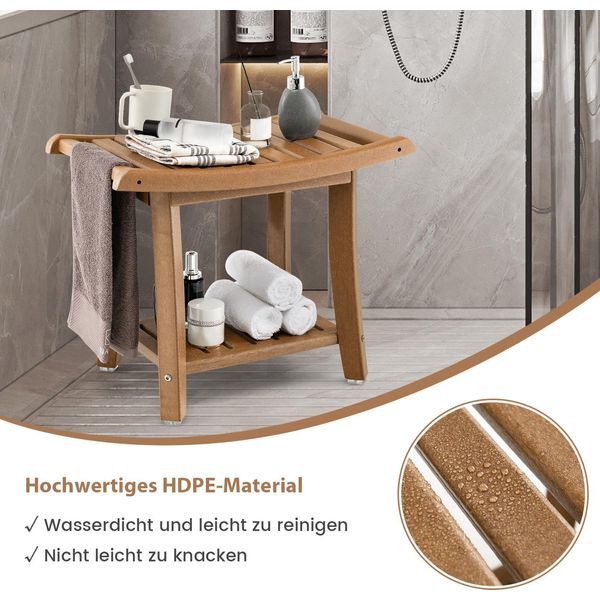 Costway 60,5X34X48 Cm Panca Da Doccia Bagno, Panca Con Ripiano, Sgabello Da Bagno 170 Kg Di Portata, Panca Da Bagno Sedia Da Doccia, Sgabello Da Doccia (Marrone)-image