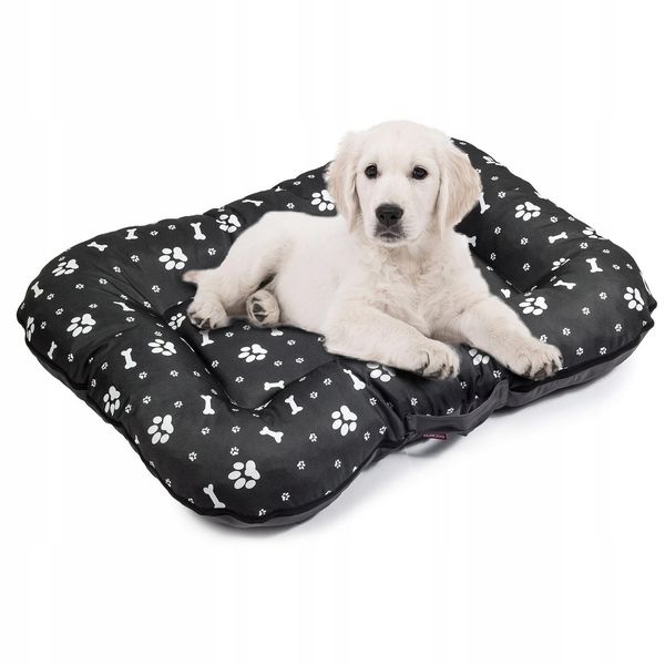 Letto Per Cani Large Xl: 105 X 85 Cm Materasso Impermeabile Per Cani Materasso Per Cani Grandi E Piccoli Colore Codura: Nero Con Motivo Bianco Divano Per Cani.-image