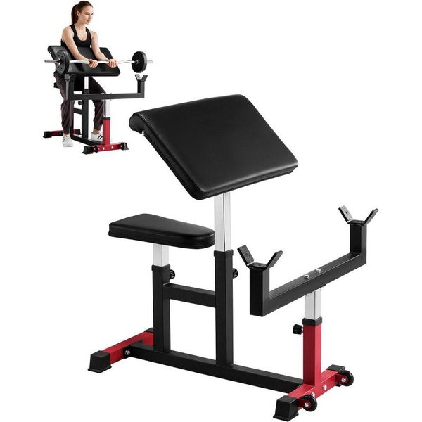 Panca Regolabile Per Preacher Curl, Panca Per Bicipiti E Bilanciere In Nero-image