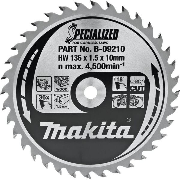 Lama Per Sega Circolare A Batteria Makita 136 X 10 Mm - 36 Denti-image