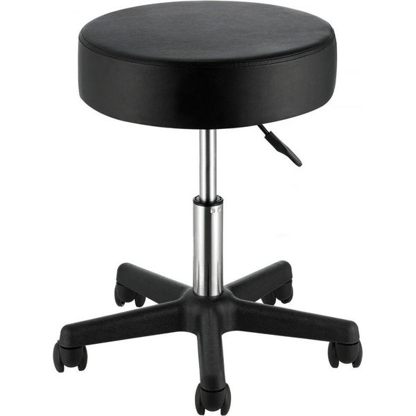 Sgabello Girevole Deluxe - Altezza Regolabile, Cuscino Di Seduta Ultrasottile - Portata 181 Kg - Ruote - Nero - Per Salone, Bar, Casa, Ufficio, Medicina, Massaggi-image