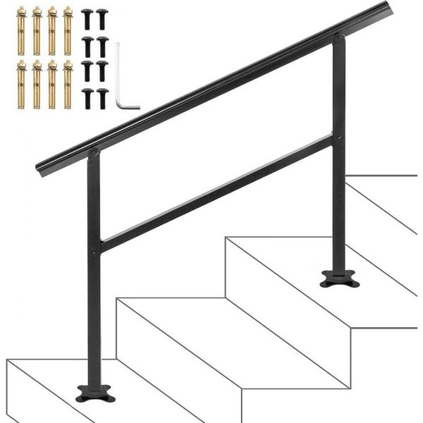 Ringhiera D'ingresso In Alluminio - Corrimano Esterno In Acciaio Inox - 122 X 90 Cm - Steinhart - Nero - 0-45 Gradi - Per Abitazioni Private E Uffici-image