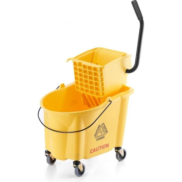 Secchio Per Mop Con Strizzatore - 35 Qt. - Carrello Per Mop Commerciali - Pressa Strizzatrice Laterale - Pulizia Professionale/Dei Pavimenti - Ruote-image