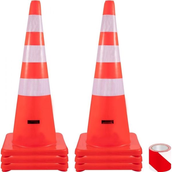 Cono Di Sicurezza - Cono Stradale - 6'' X 36'' - Arancione - Con Collare Riflettente - Cono Stradale.-image