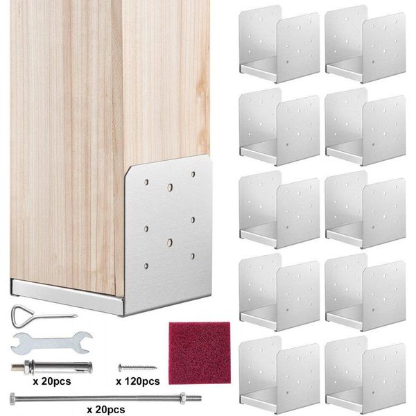 10 Pezzi - Base Di Ancoraggio Regolabile Per Pali In Cemento 152,4 X 152,4-image
