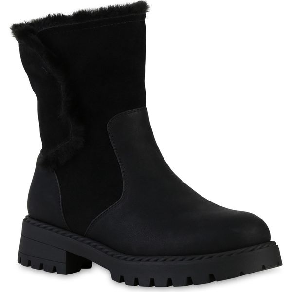 Van Hill Donna Stivaletti Classici Foderati In Pelliccia Sintetica Scarpe Con Plateau 841338, Colore: Nero, Taglia: 38-image