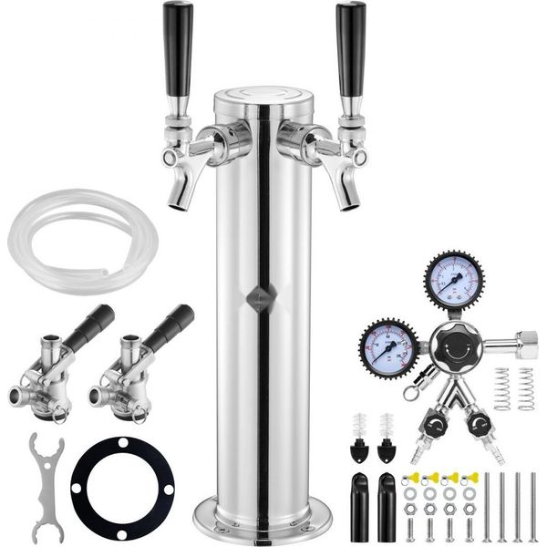 Torre Di Spillatura Per Birra - Sistema Di Spillatura In Acciaio Inox Con Due Rubinetti - Kit Di Conversione Della Birra Con Doppio Misuratore W21,8 E Raccordo Per Fusto S-System - Ideale Per Feste E Per La Casa-image