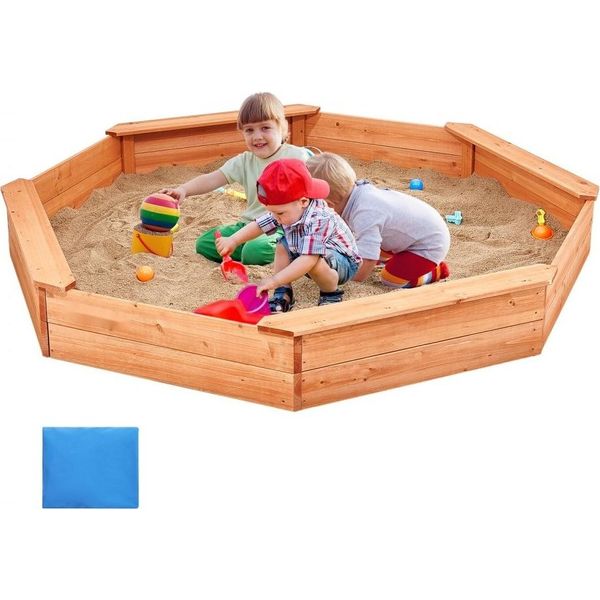 Sabbiera Ottagonale In Legno Per Bambini Dai 3 Ai 12 Anni - Sabbiera 192X192X23 Cm - Attrezzature Per Parchi Giochi-image
