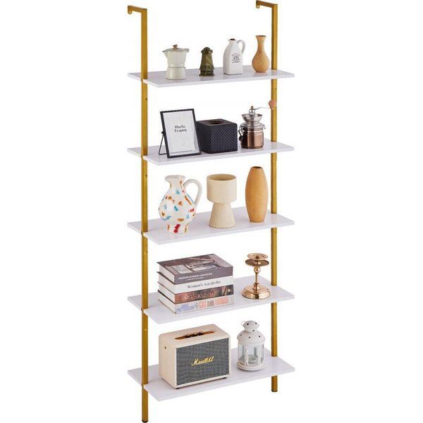 Scaffale Galleggiante - Scaffale Industriale A Tubo - Scaffale A Muro A 5 Livelli - 64X30Cm - Design Moderno Per Un Utilizzo Ottimale Dello Spazio-image