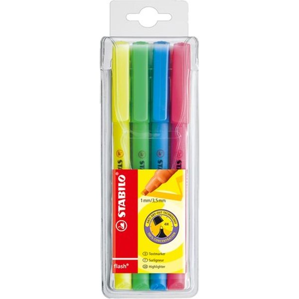 Stabilo Flash Pack Evidenziatore 4 Pz Punta Smussata Blu, Verde, Rosa, Giallo-image